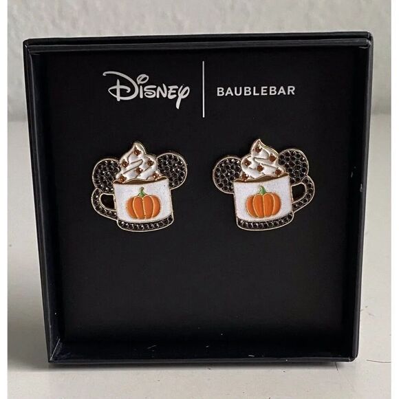 Disney x Baublebar Mickey Mouse Ears Pumpkin Spice Latte Earrings Fall NEW - Picture 1 of 7